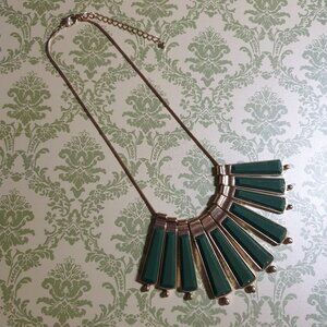 Green Statement Necklace Gold Tone Metal Adjustable Chain Costume Egyptian Core